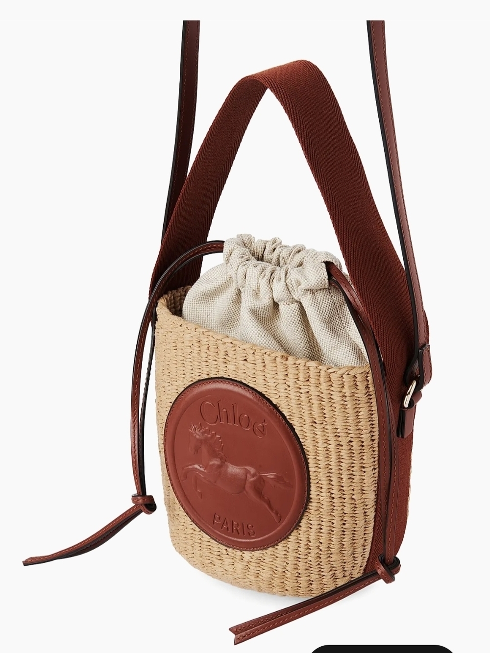Chloé Small Raffia & Leather Basket Tote Bag